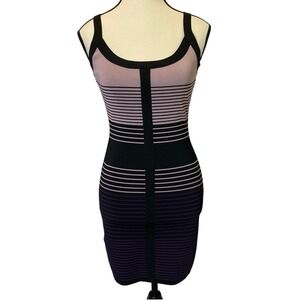 BCBGMaxAzria Women's‎ Bodycon Dress Large Black and Purple Striped Mini